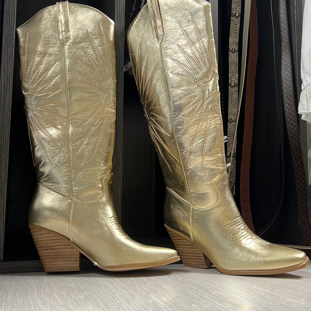 Billini constance gold metallic western statement festival cowboy boots, size 7